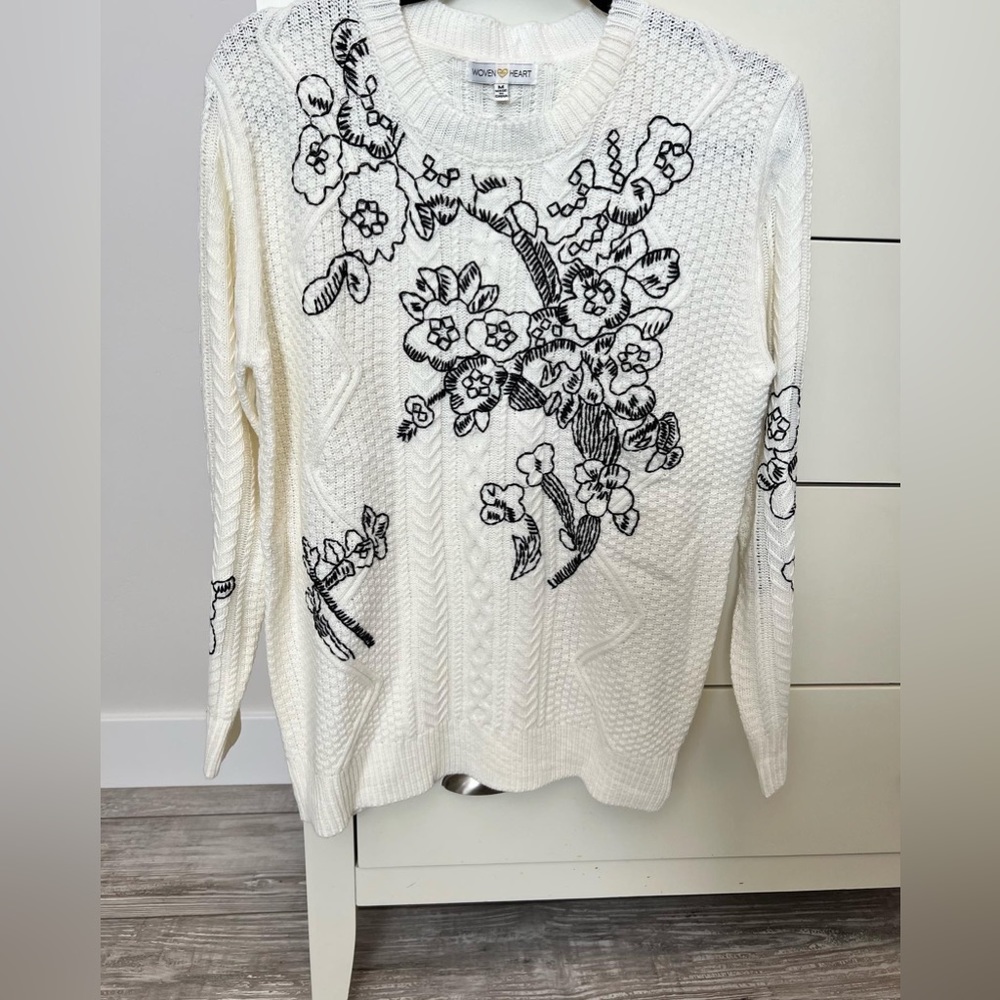 Ivory Sweater with Black Embroidery Size M